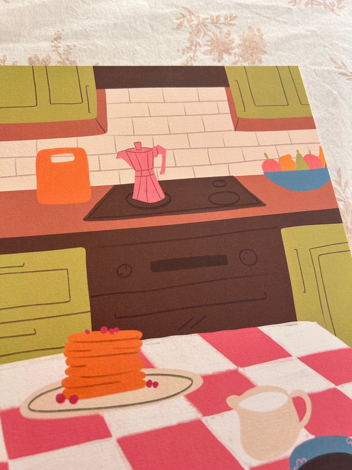 Lámina mesa cocina rosa verde tortitas café tamaño A4