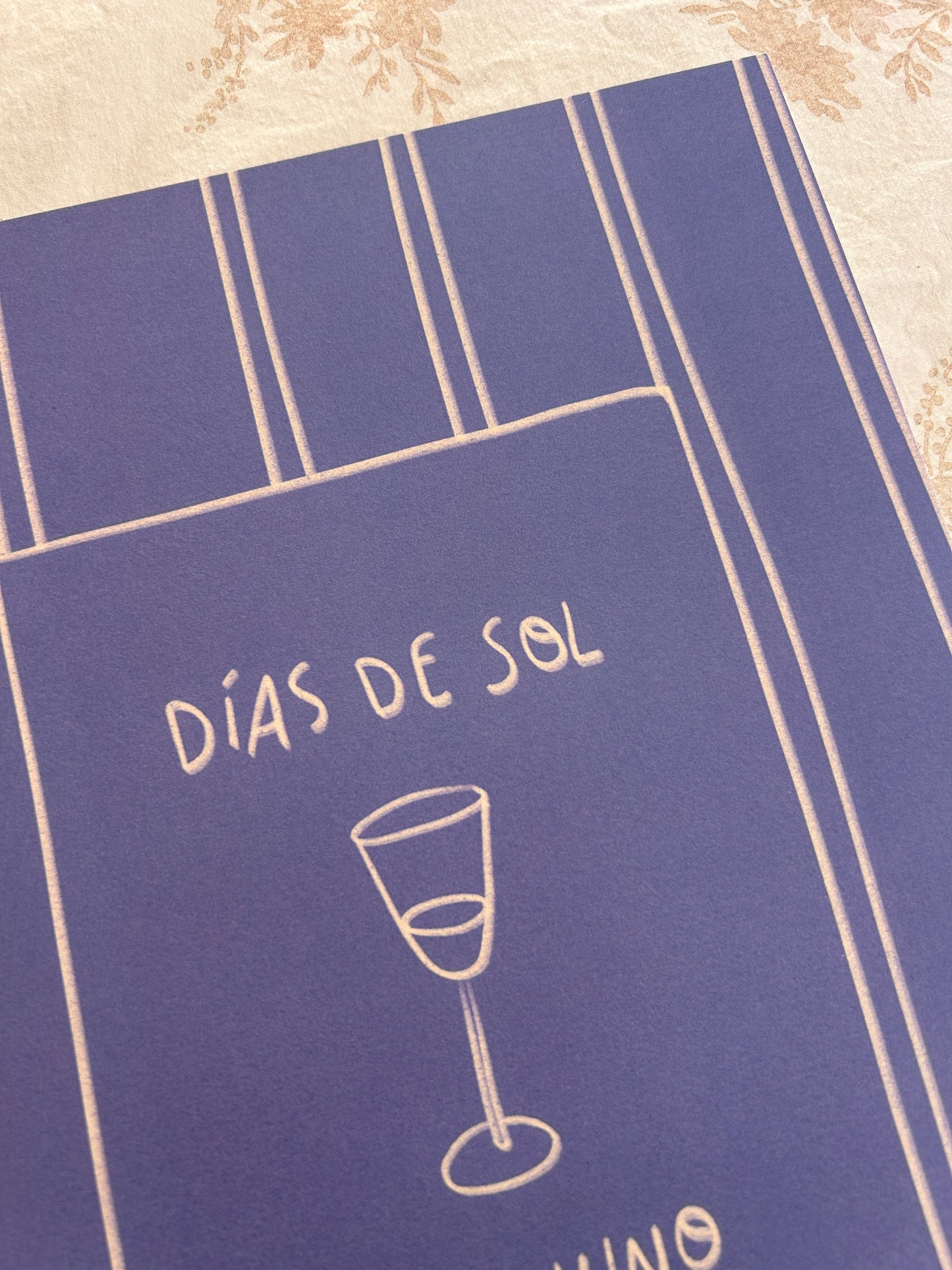 Lámina minimal azul copa de vino tamaño A4 y A5