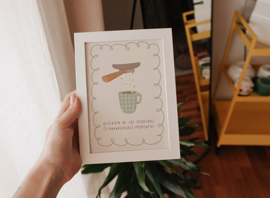 Lámina café pequeños momentos flores beige tamaño A5 y 10x15