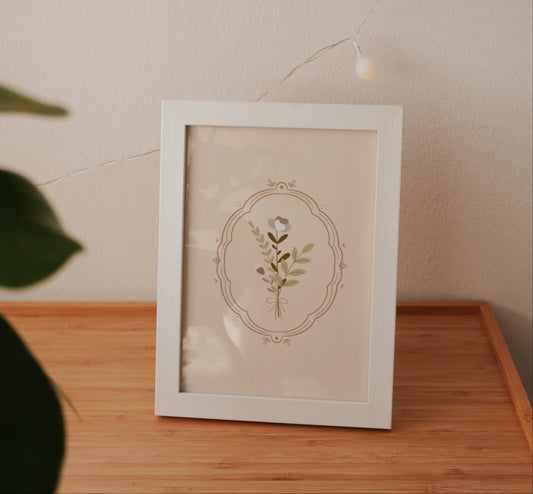 Lámina ramo flores minimal beige tamaño A5 y 10x15