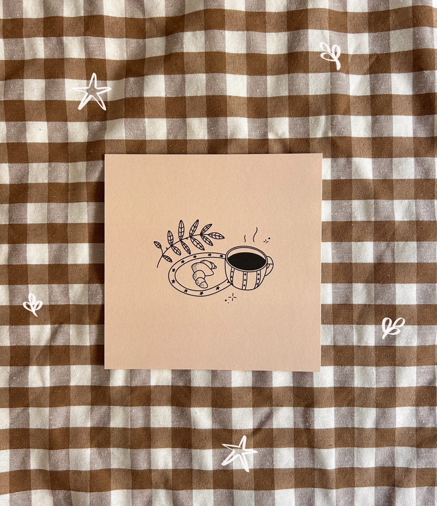 Lámina café croissant planta minimal lineal tamaño 15x15