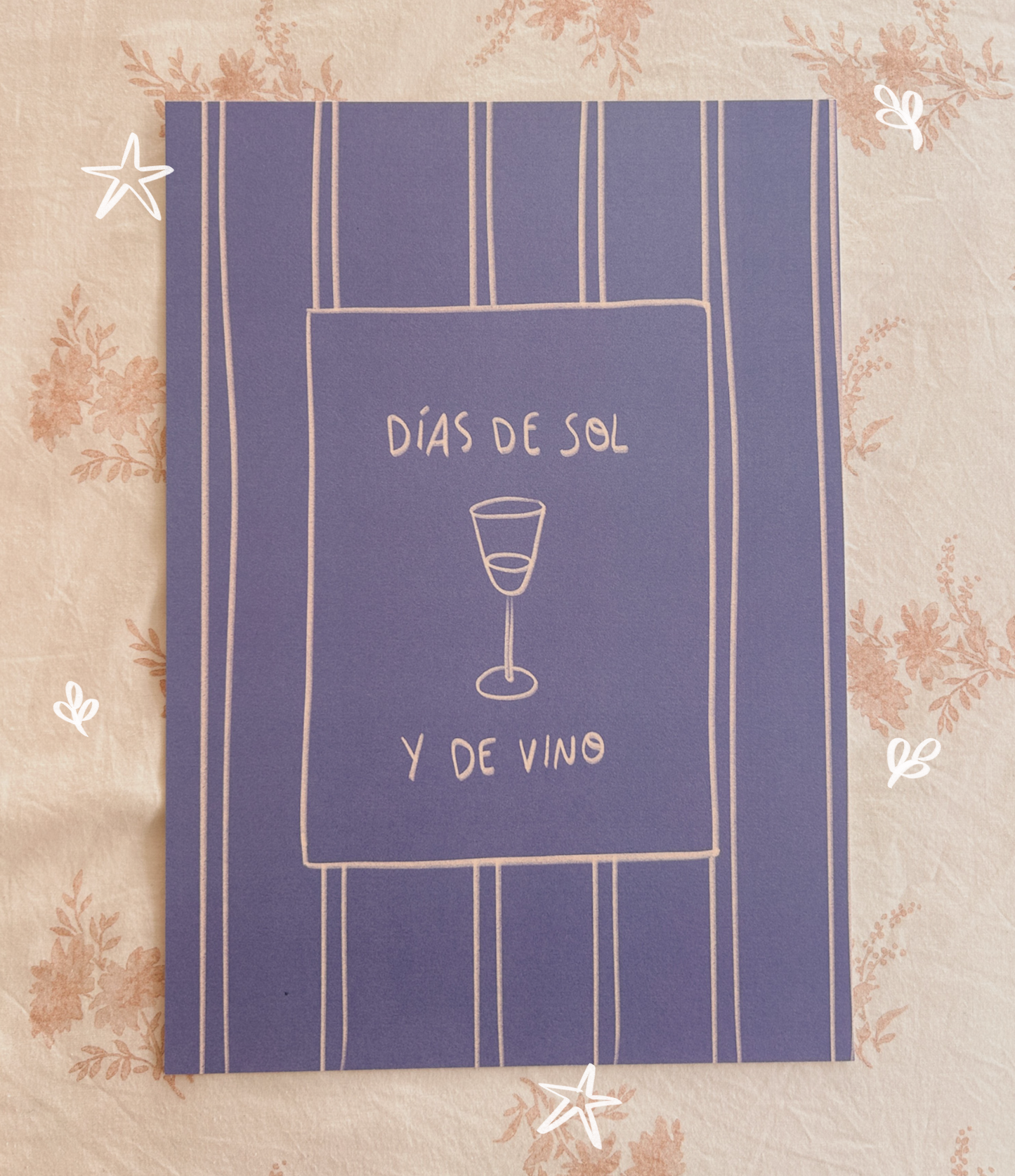 Lámina minimal azul copa de vino tamaño A4 y A5