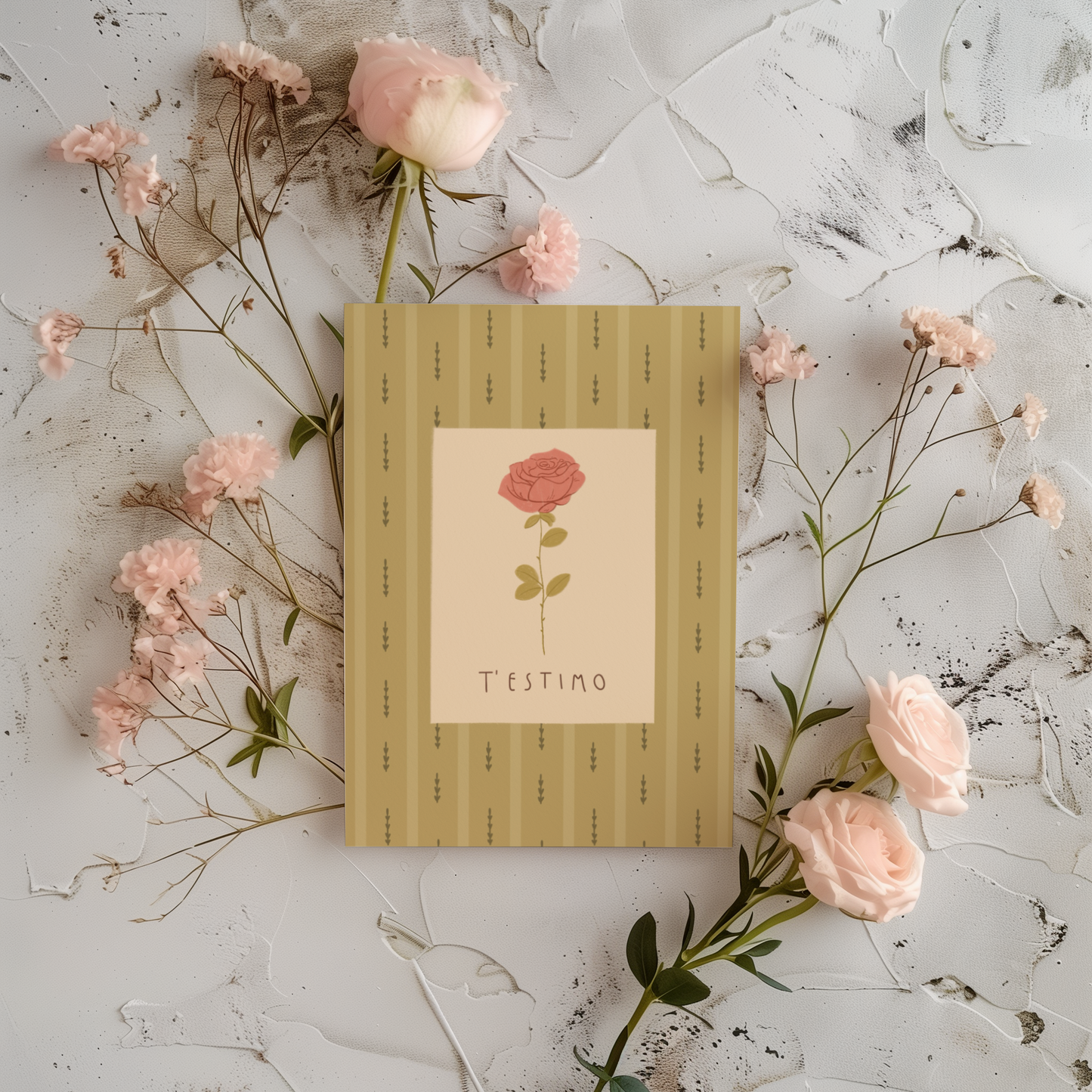 Lámina Sant Jordi rosa T'estimo 15x20 tamaño postal verde