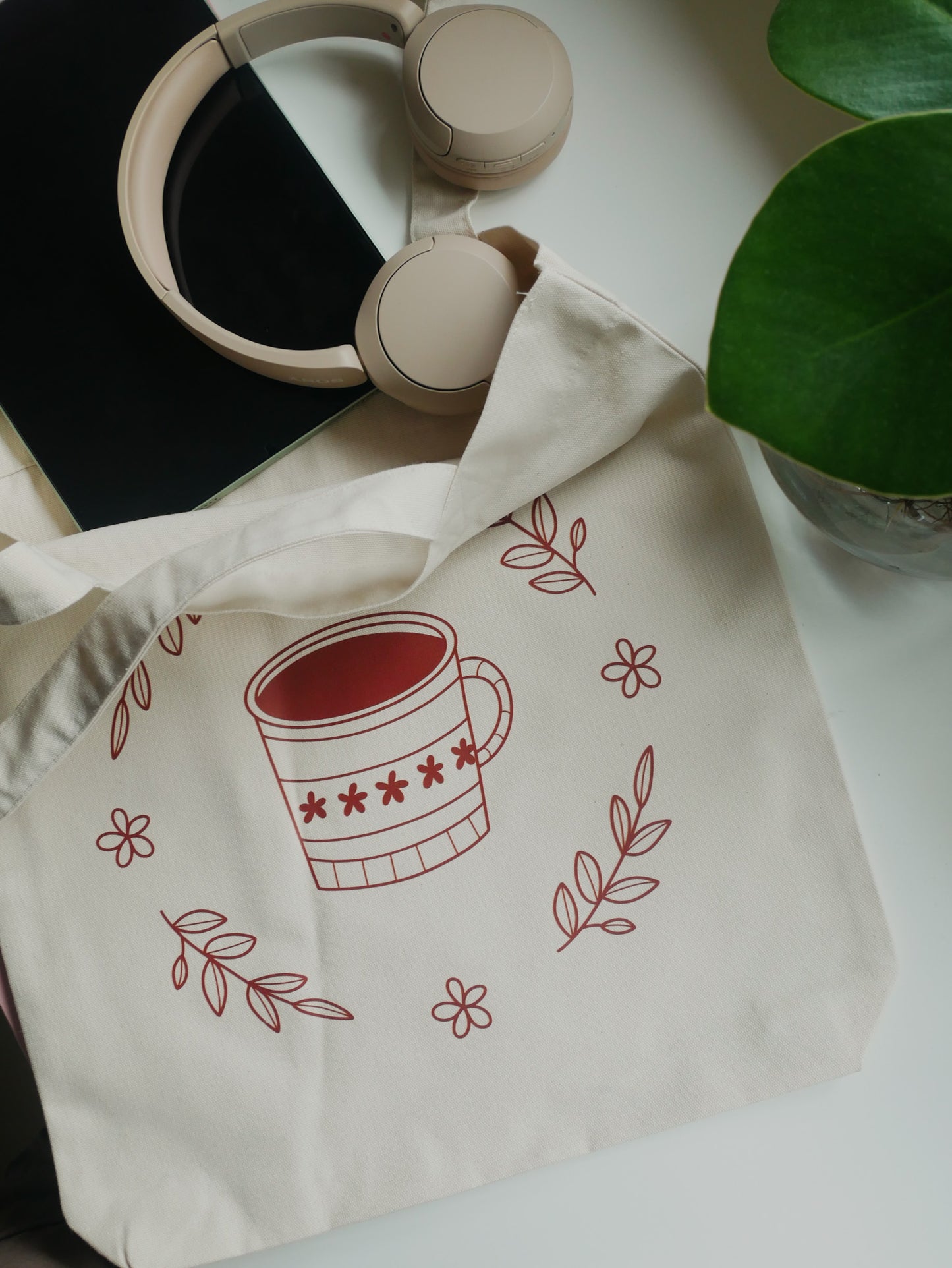 Tote bag café marrón/granate 300g/m²