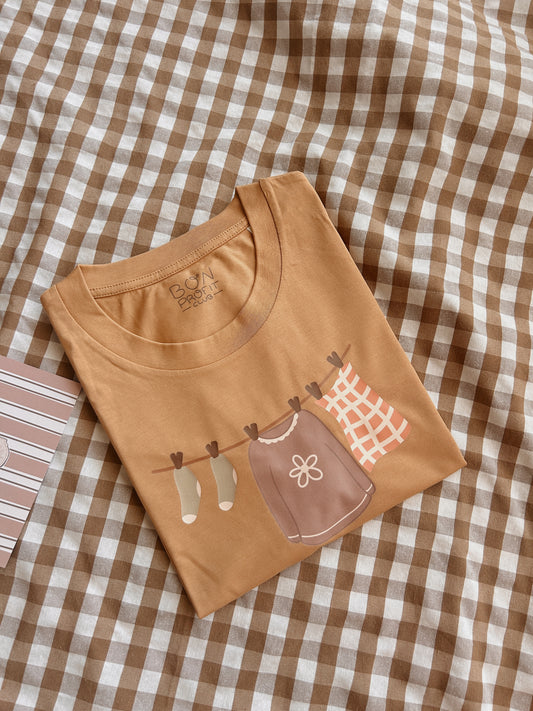 Camiseta manga corta unisex latte marrón ropa tendida normalidad