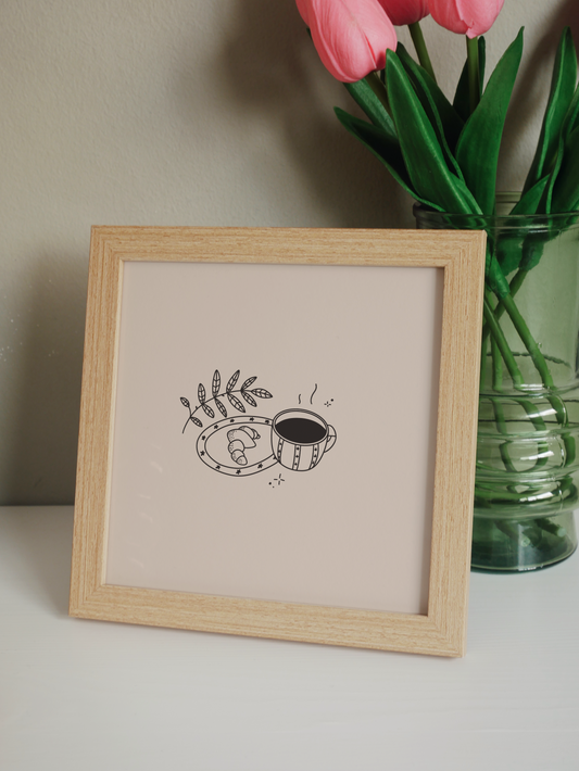 Lámina café croissant planta minimal lineal tamaño 15x15