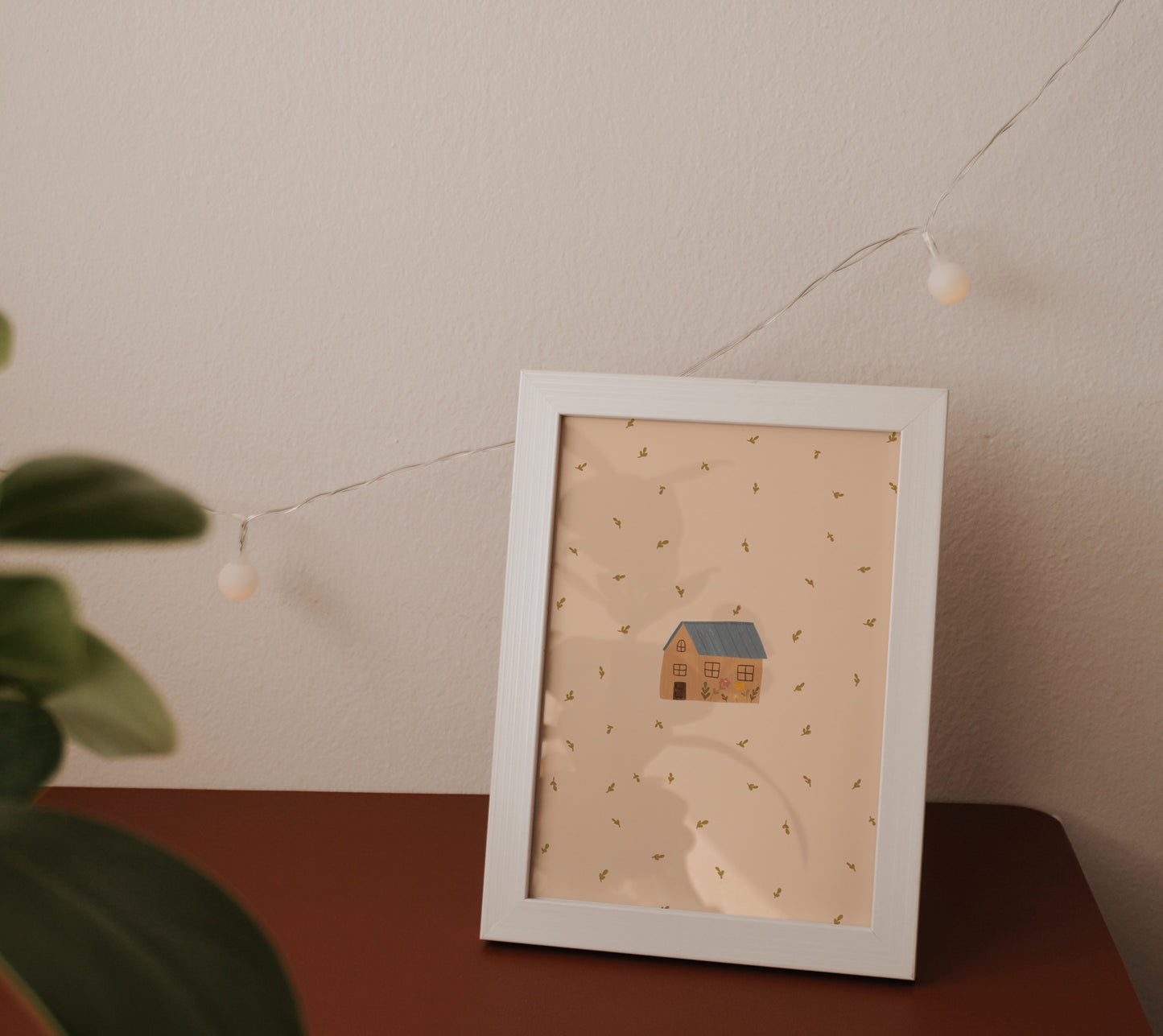 Lámina casa hogar beige plantas flores tamaño A5 y 10x15