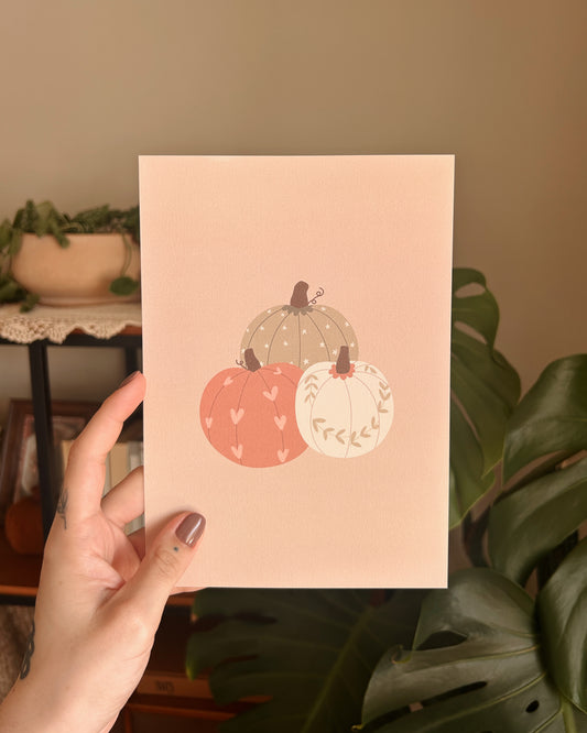 Lámina tres calabazas otoño - tamaño A5 y 10x15