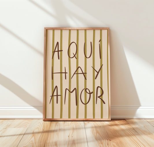 Lámina aquí hay amor rallas verde tamaño A3, A2, 40x50, 30x40
